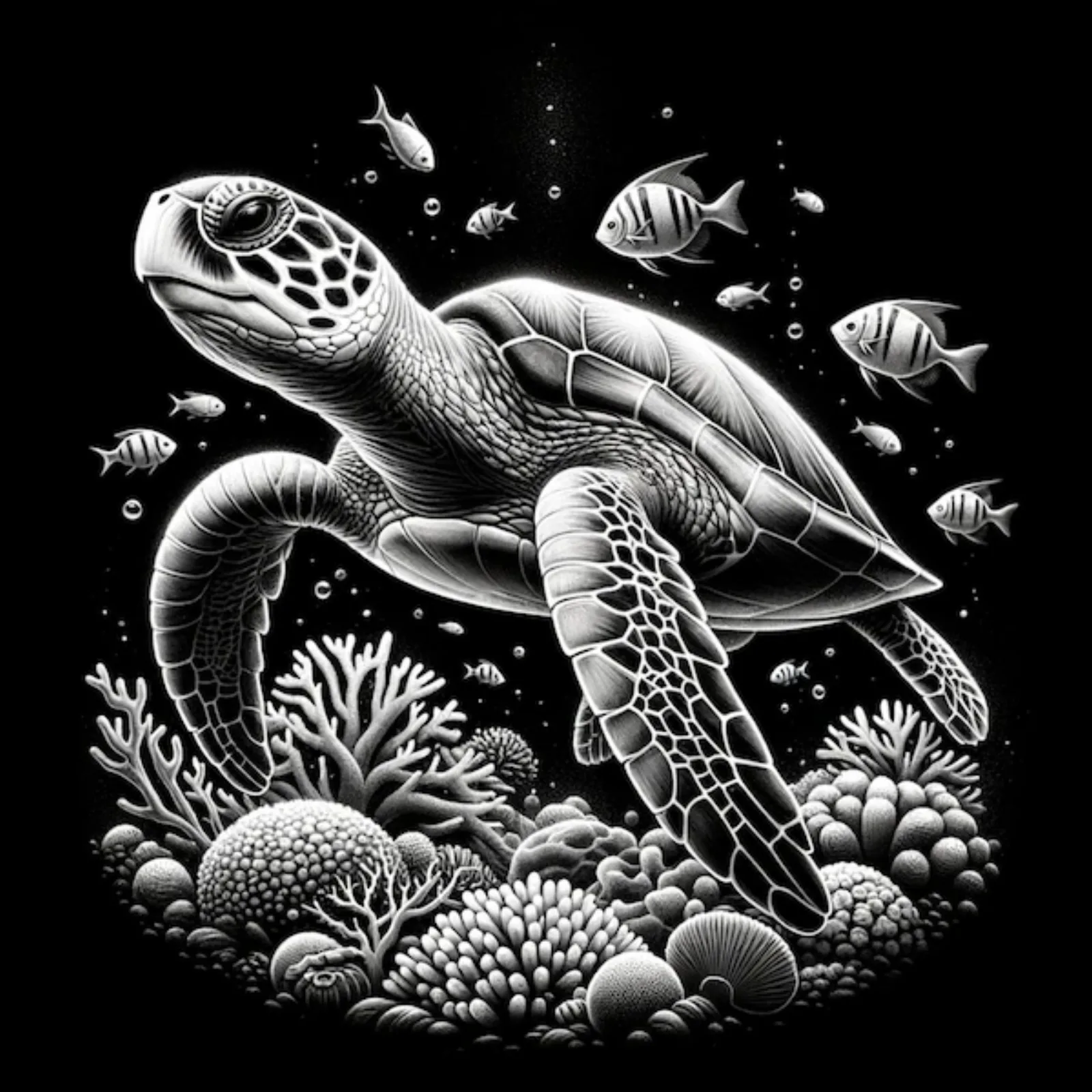 Tortue gravée sur ardoise